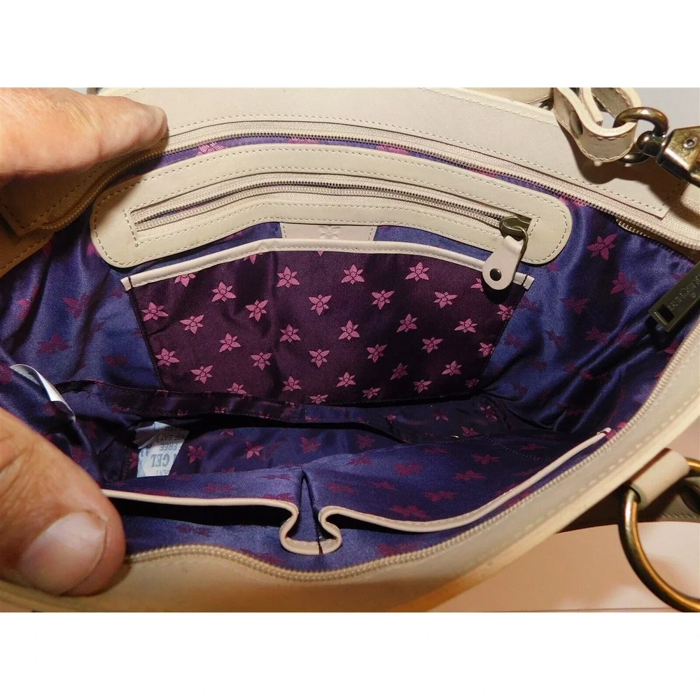 Anuschka Hand Painted Embroidered Tan Leather Parrot Large Tote Shoulder Bag‎